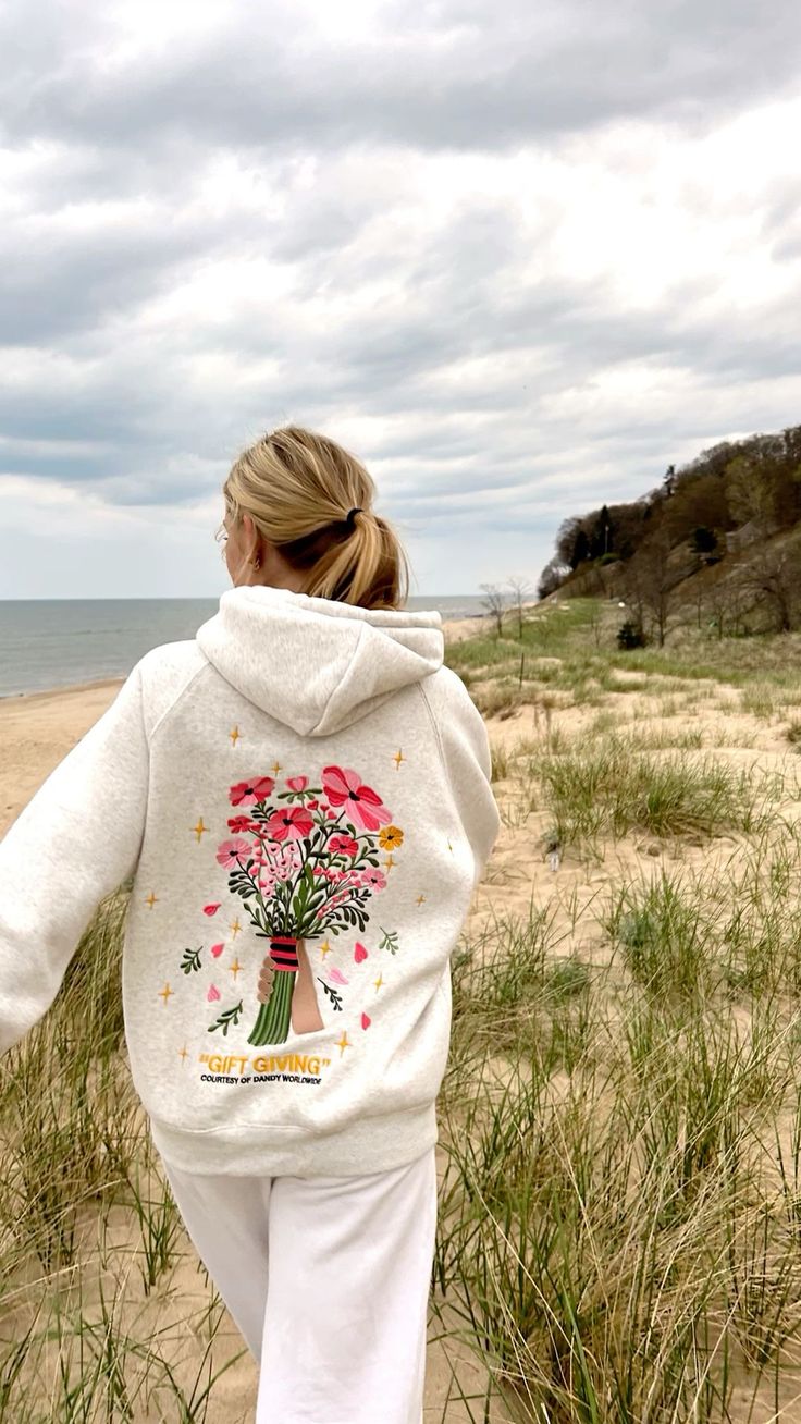 Floral Bouquet Hoodie — "Gift Giving" Romantic Flower Back Print