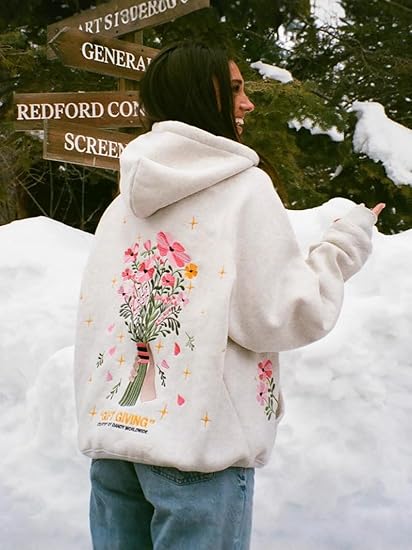 Floral Bouquet Hoodie — "Gift Giving" Romantic Flower Back Print