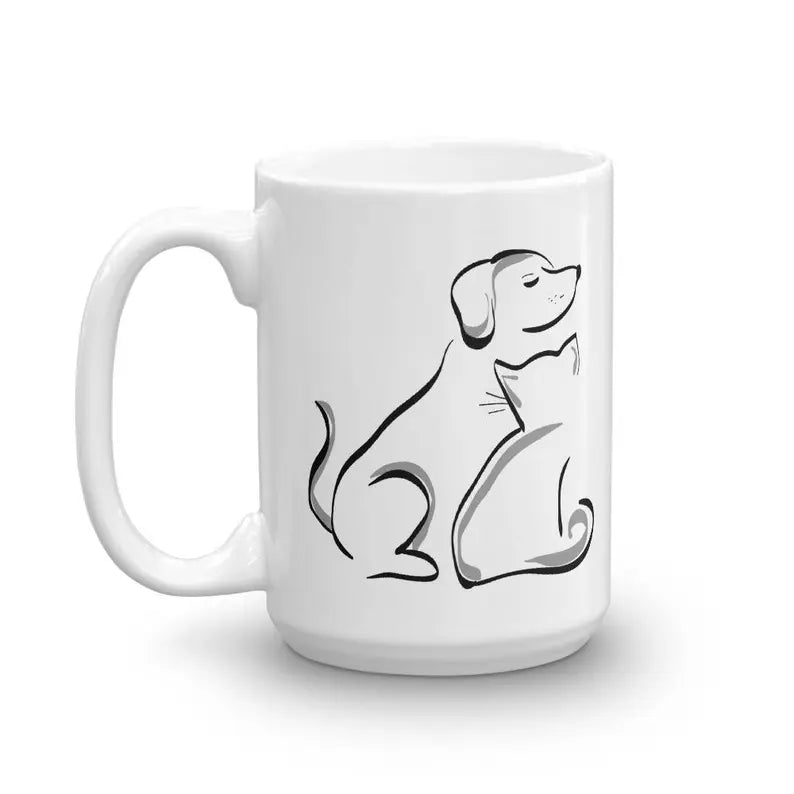 Cat and Dog Friends Coffee Mug - Cute Cats and Dogs Lover Coffee Mug - Cat and Dog Owner Mug - Cats and Dogs Gift Idea Coffee Mug