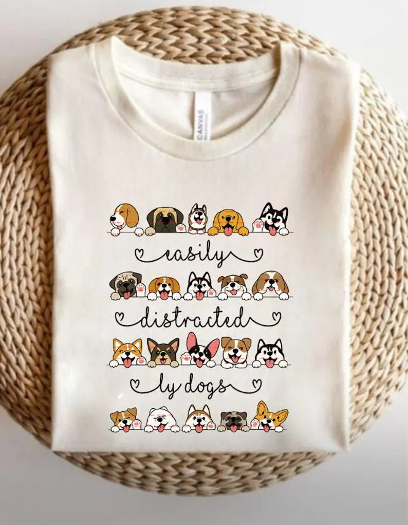 Easily Distracted by Dogs Shirt design Png file, Cute Dog Lover Graphic Tee, Funny Pet Owner Gift, Dog Breed Illustration T-Shirt idea