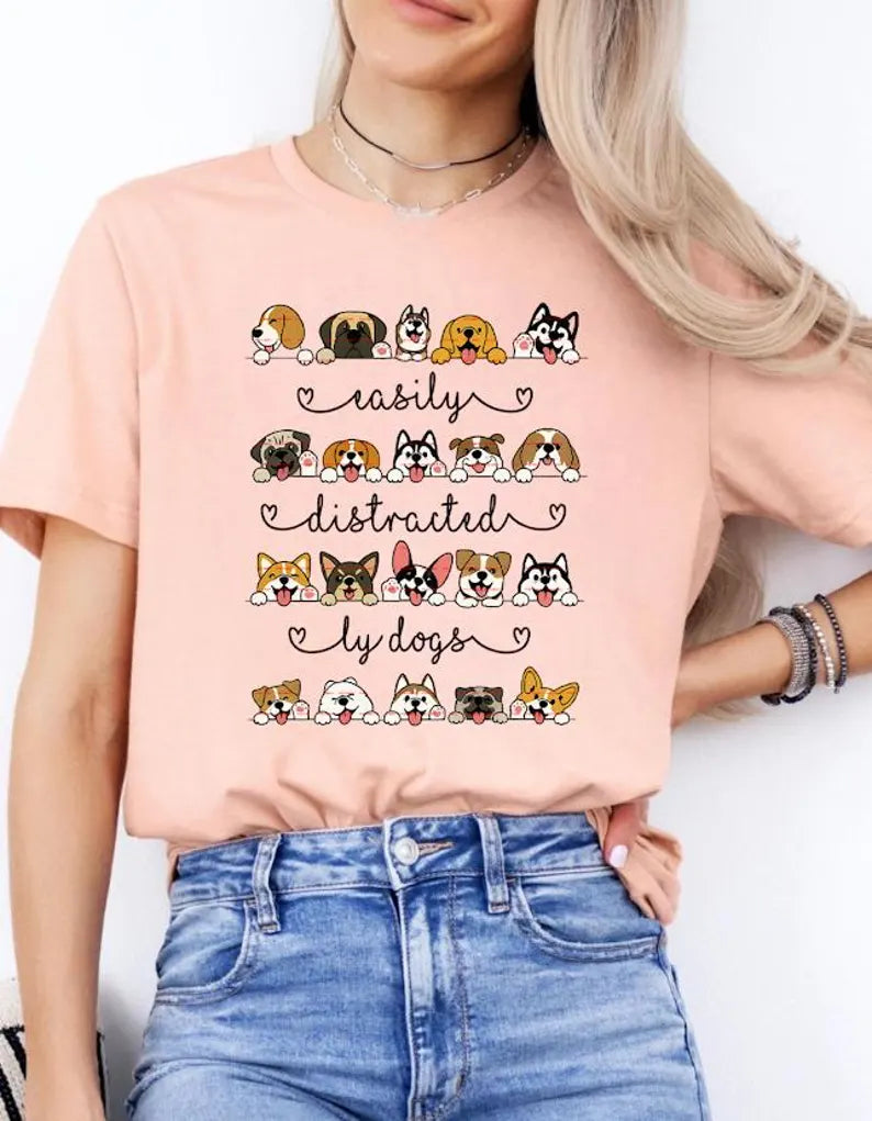 Easily Distracted by Dogs Shirt design Png file, Cute Dog Lover Graphic Tee, Funny Pet Owner Gift, Dog Breed Illustration T-Shirt idea