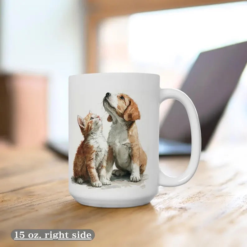 Dog and cat lovers mug - Title: Love poured in, cute dog and cat design, gift, birthday