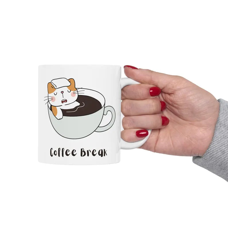 Coffee Break Cat Mug, Funny Cat Coffee Mug, Cat Lover Gift, Cute Animal Ceramic Mug, Relaxing Morning Mug, Animal Lover, Cat Enthusiasts