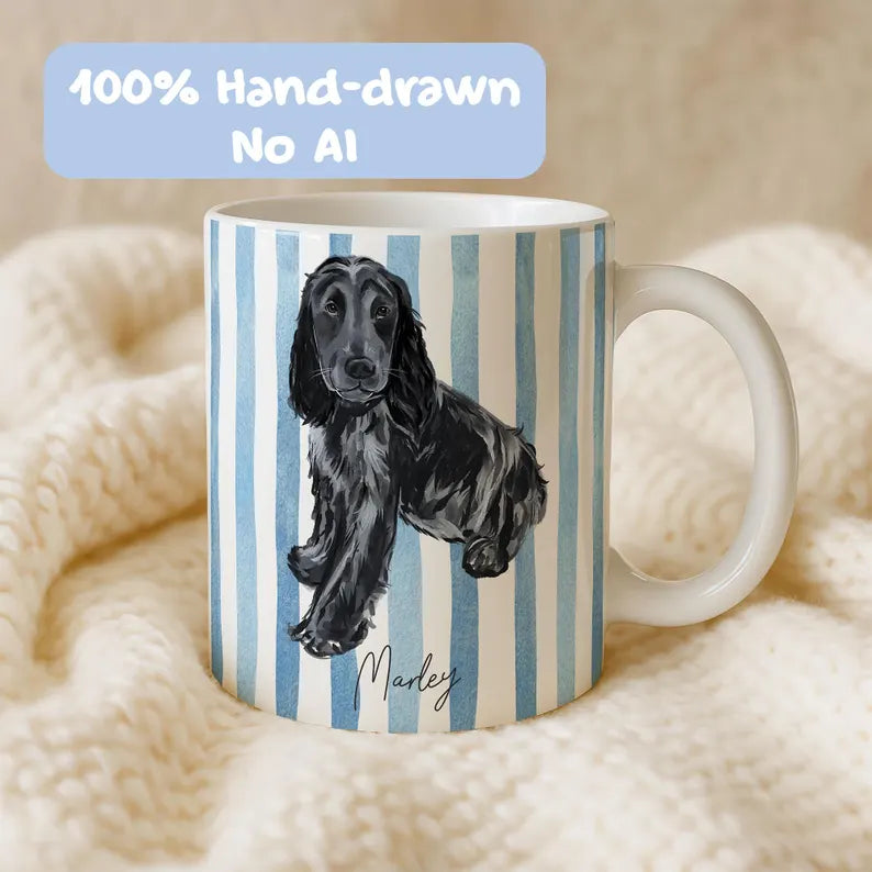 Custom Watercolor Pet Portrait Mug – Personalized Dog or Cat Photo Cup, Unique Gift for Pet Lovers & Dog/Cat Moms