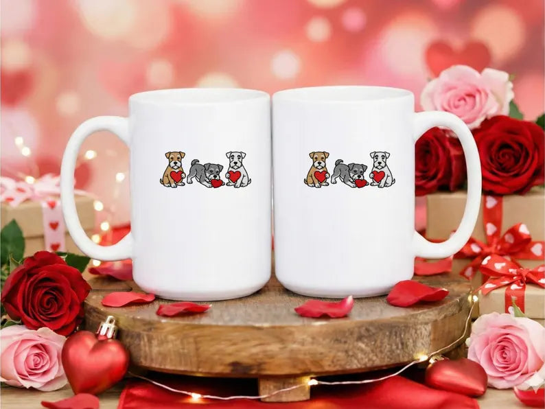 Schnauzer Mug, Cute Minature Schnauzer Mug, Dog Lover Gift, Schnauzer Mom Cup, Valentine Schnauzer Heart Mug, Pet Lover Gift for Her 15 oz