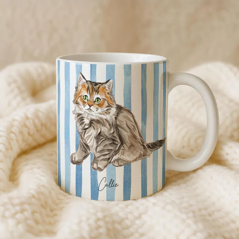 Custom Watercolor Pet Portrait Mug – Personalized Dog or Cat Photo Cup, Unique Gift for Pet Lovers & Dog/Cat Moms