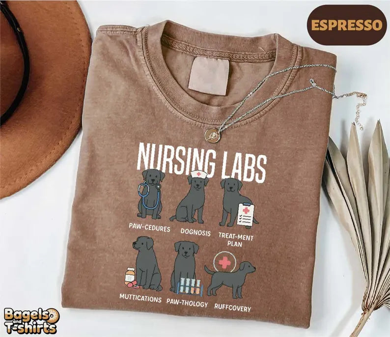 Funny Nurse Dog Shirt, Black Lab Pups Nursing Tee, Cute Dog Puns Graphic Top, Pet Lover Humor Medical Sweatshirt, Veterinary Nurse Gift