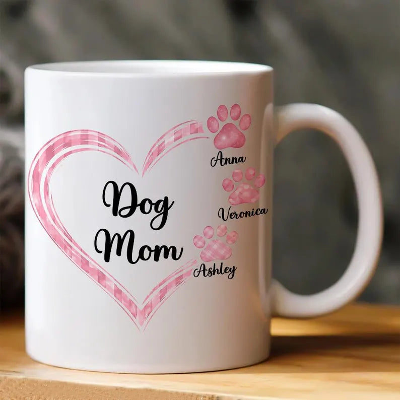 Personalized Dog Cat Mom Heart Paw Mug, Dog Mom Gift, Cat Dad Mug, New Dog Gift, Unique Gift for Pet Lovers
