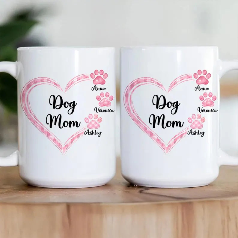 Personalized Dog Cat Mom Heart Paw Mug, Dog Mom Gift, Cat Dad Mug, New Dog Gift, Unique Gift for Pet Lovers