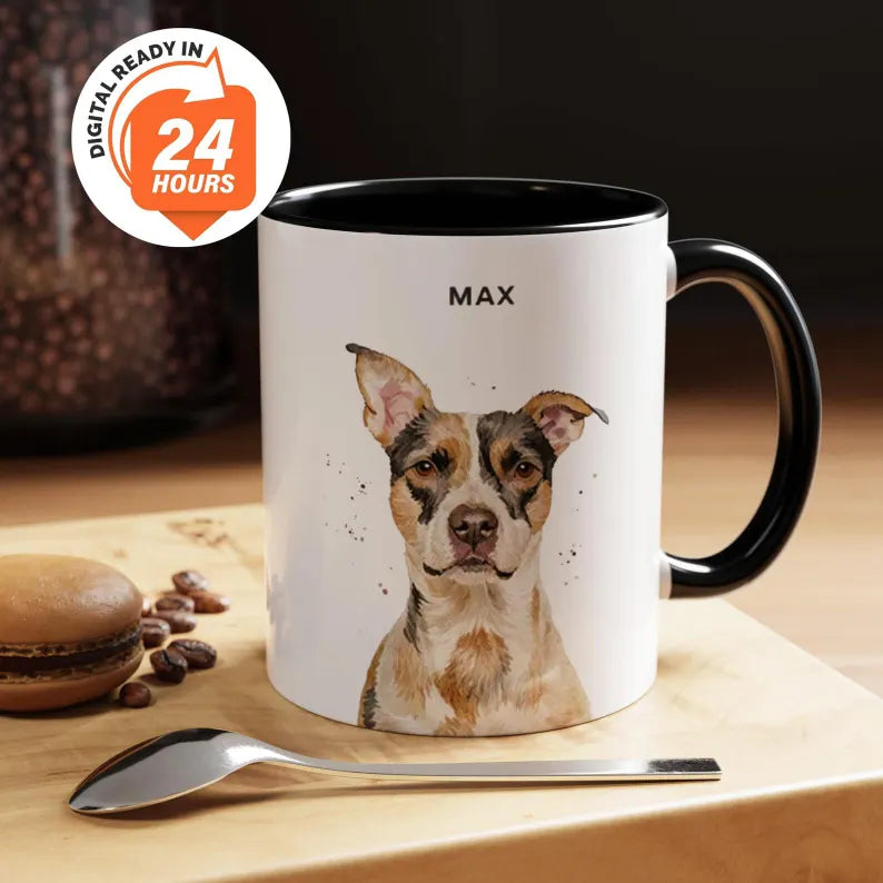 Custom Pet Portrait Coffee Mug, Personalized Dog Mom Gift, Handmade Ceramic Mug, Personalized Pet Mugs Dog Mom Mug Cat Dad Mug New Dog Mug