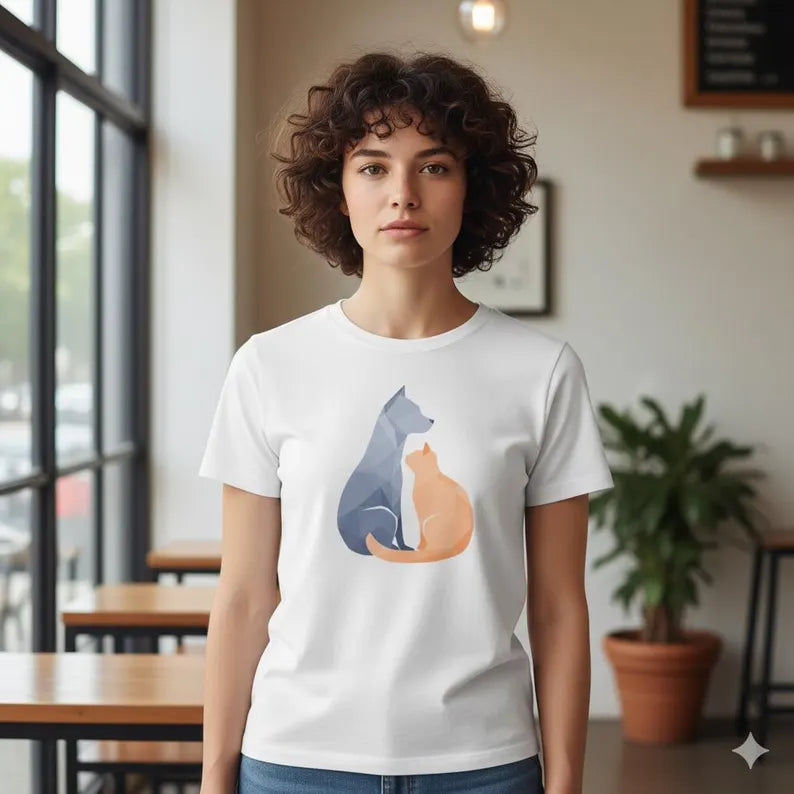 Geometric Cat and Dog illustration T-shirt | Pet Lover Graphic Tee