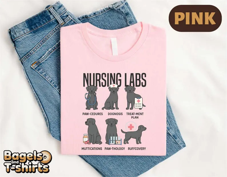 Funny Nurse Dog Shirt, Black Lab Pups Nursing Tee, Cute Dog Puns Graphic Top, Pet Lover Humor Medical Sweatshirt, Veterinary Nurse Gift