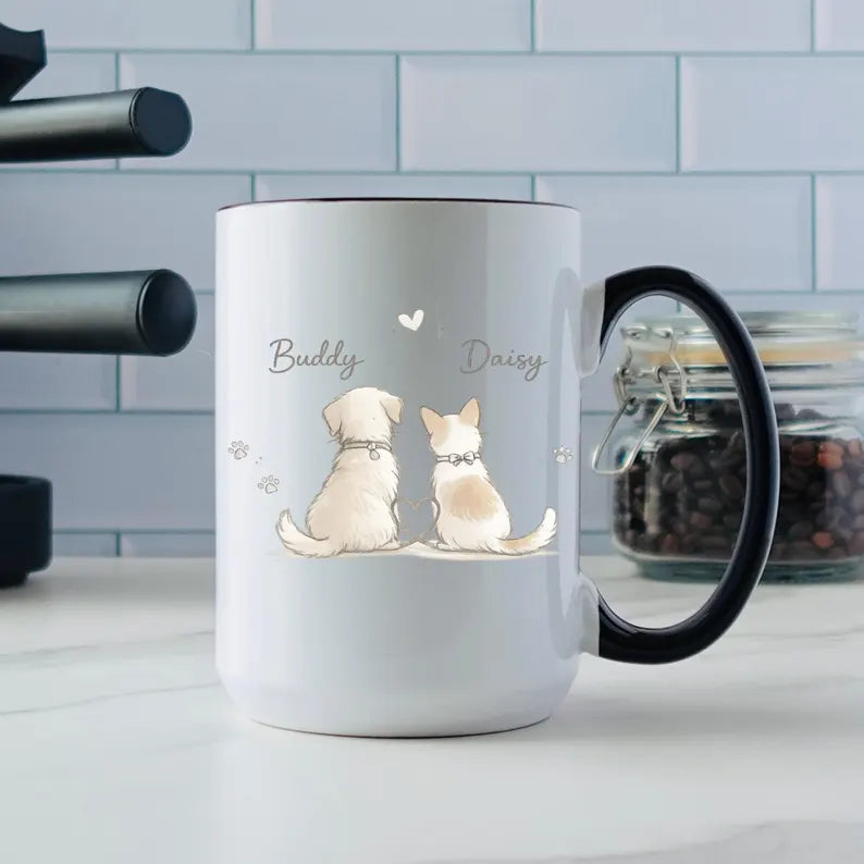 Personalized Dog And Cat Couple Mug Gift Custom Pet Names Coffee Cup Cute Puppy Kitty Love Present For Pet Parents