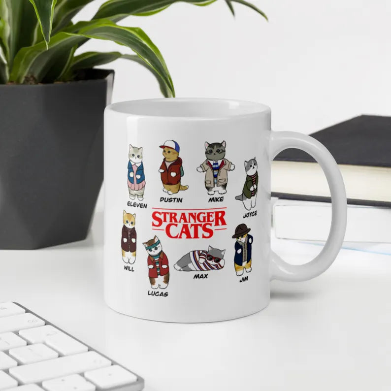 Stranger Cats Mug, Cat Lover Gift, Funny Cat Mug, Upside Down Mug, Dog Cat Lover Mug, Retro Sci Fi Cat