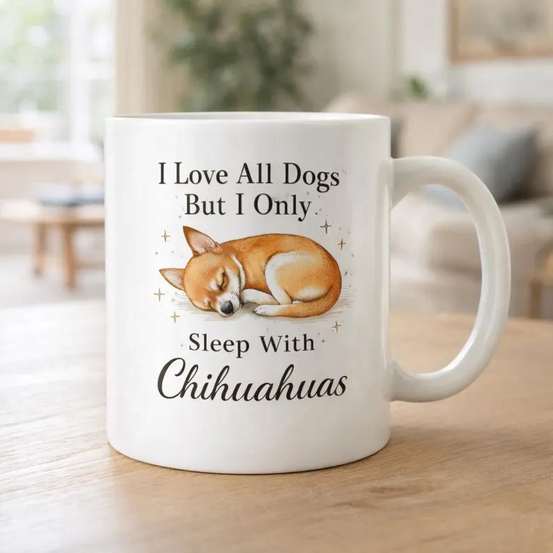 Chihuahua Lover Mug, I Love All Dogs But I Only Sleep With Chihuahuas, Funny Dog Mom Coffee Mug Gift