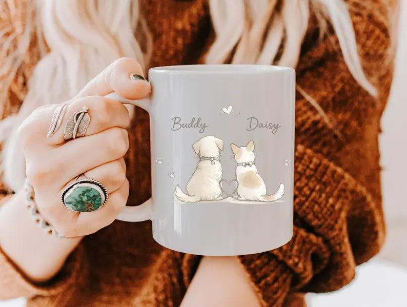 Personalized Dog And Cat Couple Mug Gift Custom Pet Names Coffee Cup Cute Puppy Kitty Love Present For Pet Parents