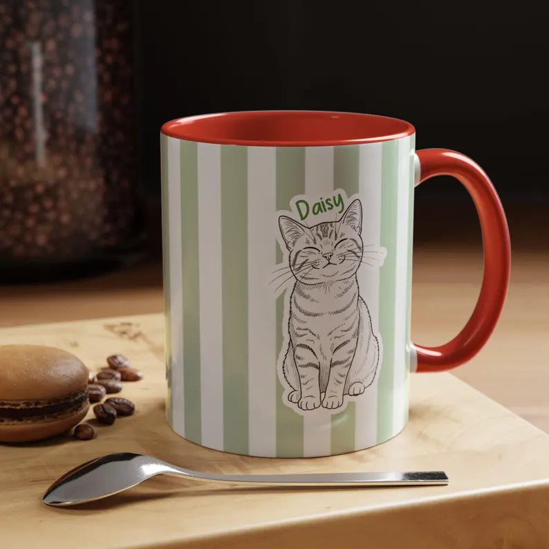 Custom Pet Portrait Mug, Personalized Striped Dog Cat Memorial Mug, Custom Cat Mug From Photo, Pet Memorial Gift, Dog Mom Gift, New Dog Gift