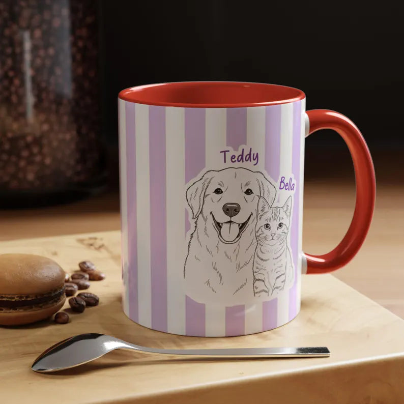 Custom Pet Portrait Mug, Personalized Striped Dog Cat Memorial Mug, Custom Cat Mug From Photo, Pet Memorial Gift, Dog Mom Gift, New Dog Gift