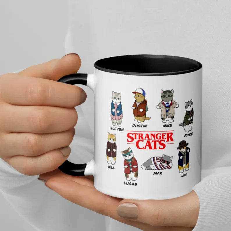 Stranger Cats Mug, Cat Lover Gift, Funny Cat Mug, Upside Down Mug, Dog Cat Lover Mug, Retro Sci Fi Cat